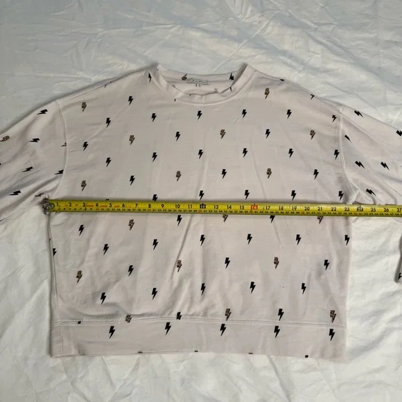 Z Supply Lightning Bolt Sweatshirt Medium White Leopard Accent Relaxed Fit - Picture 9 of 10